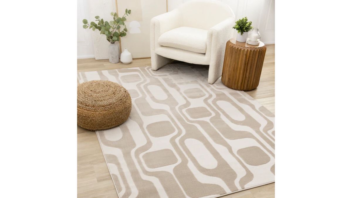 Leo Beige Cream Mid-Century Modern Design Rug