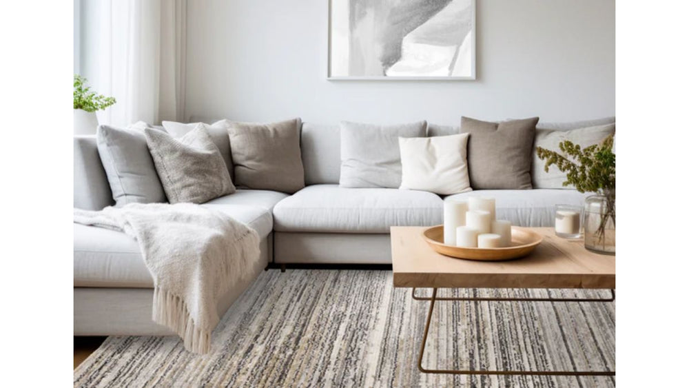 Nala Crean Grey Black Beige Distressed Lines Rug