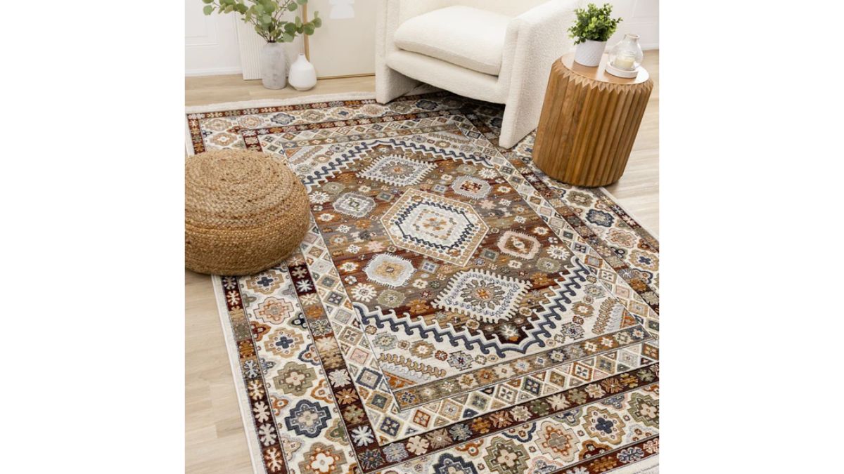 Samira Cream Red Orange Traditional Classic Border Rug