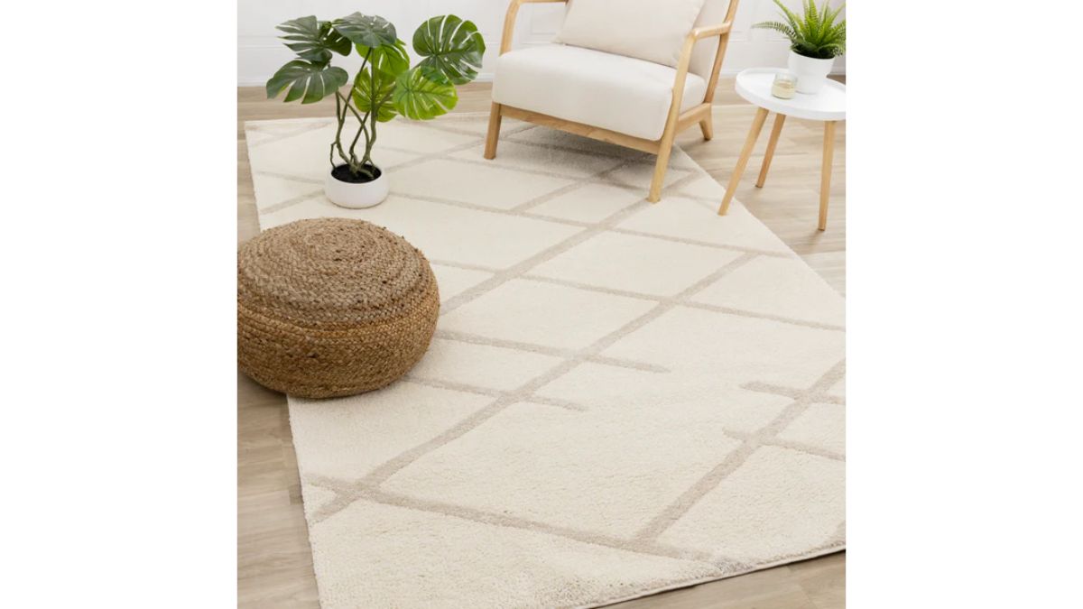 Sully Cream Beige Broken Lattice Design Rug