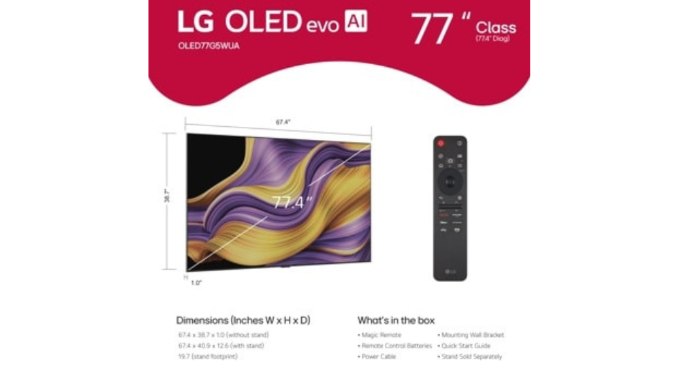 77" LG OLED evo AI G5 4K Smart TV (OLED77G5WUA)-2025