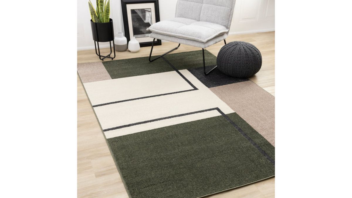 Malibu Green Grey White Modern Geometric Design Rug