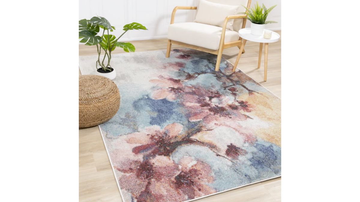 Fresco Blue Pink Yellow Cherry Blossom Rug