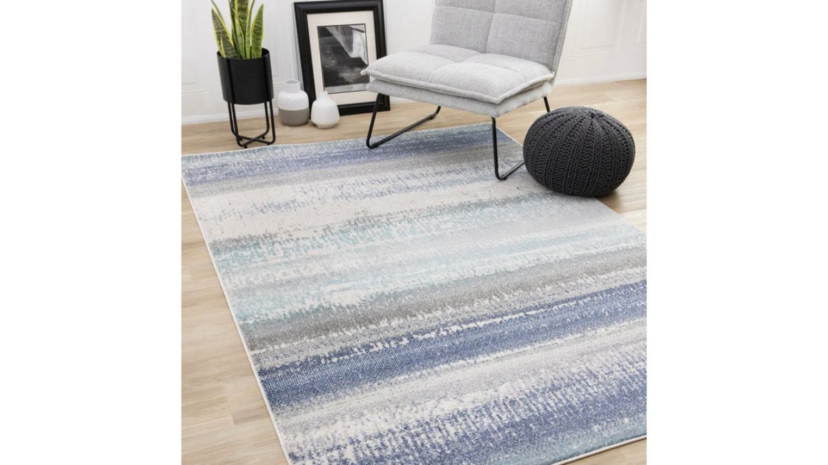 Fresco Blue White Grey Layered Distressed Rug