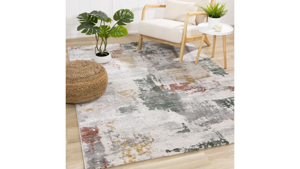 Luca Grey White Red Yellow Green Abstract Design Rug