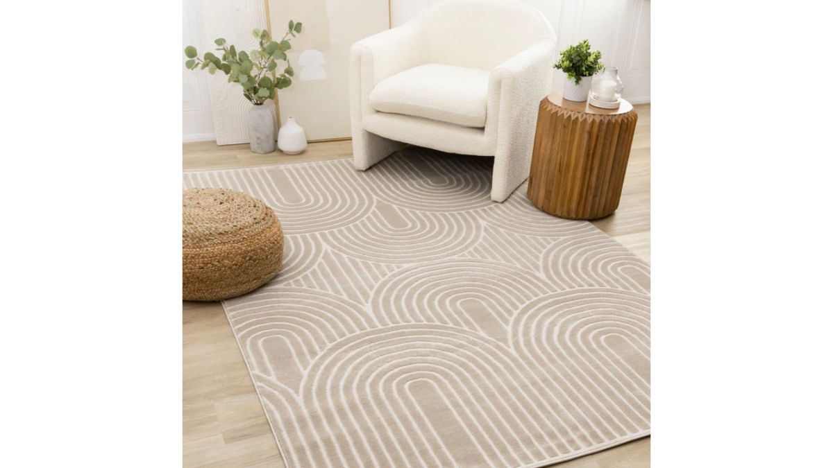 Leo Cream Beige Modern Geometric Arches Pattern Rug