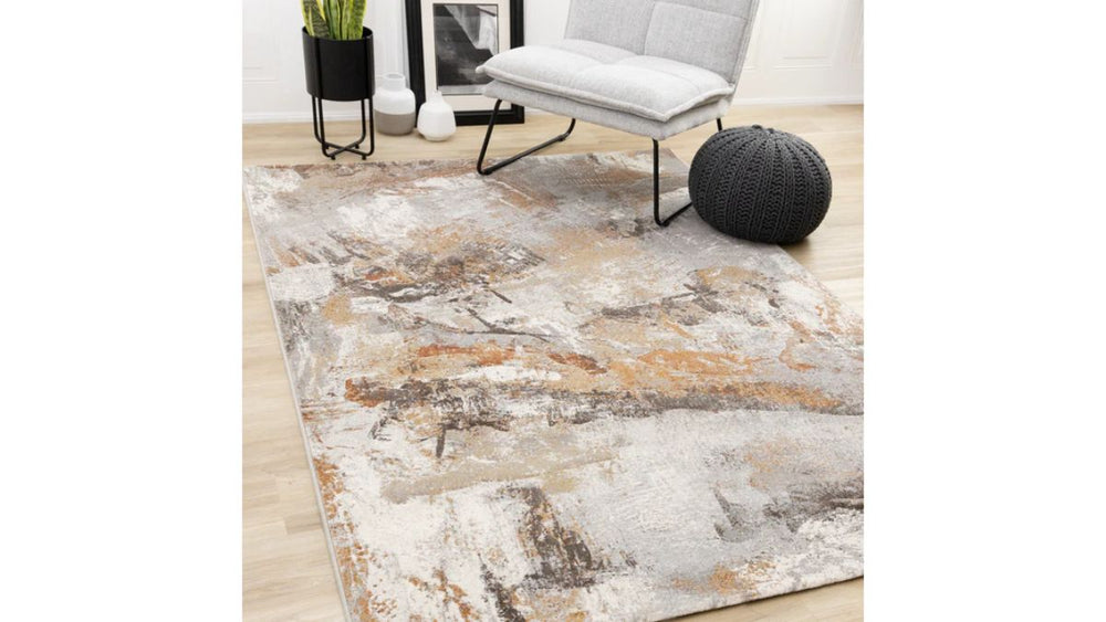 Aurora Grey Orange White Distressed Abstract Rug