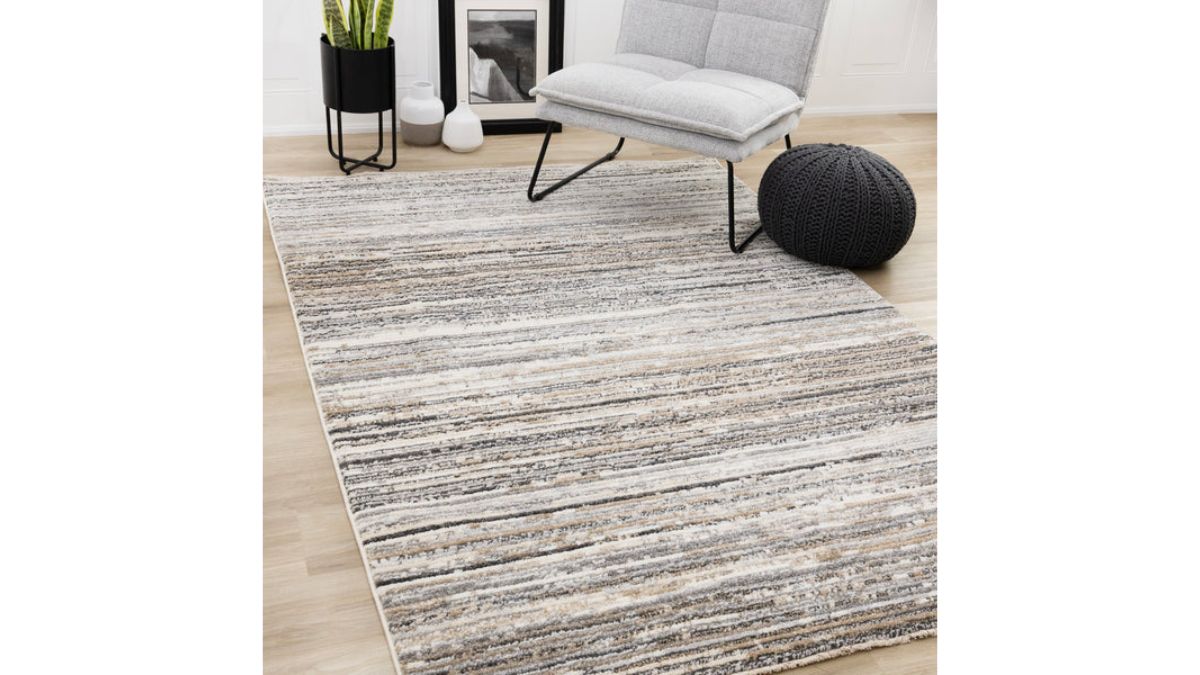 Nala Crean Grey Black Beige Distressed Lines Rug