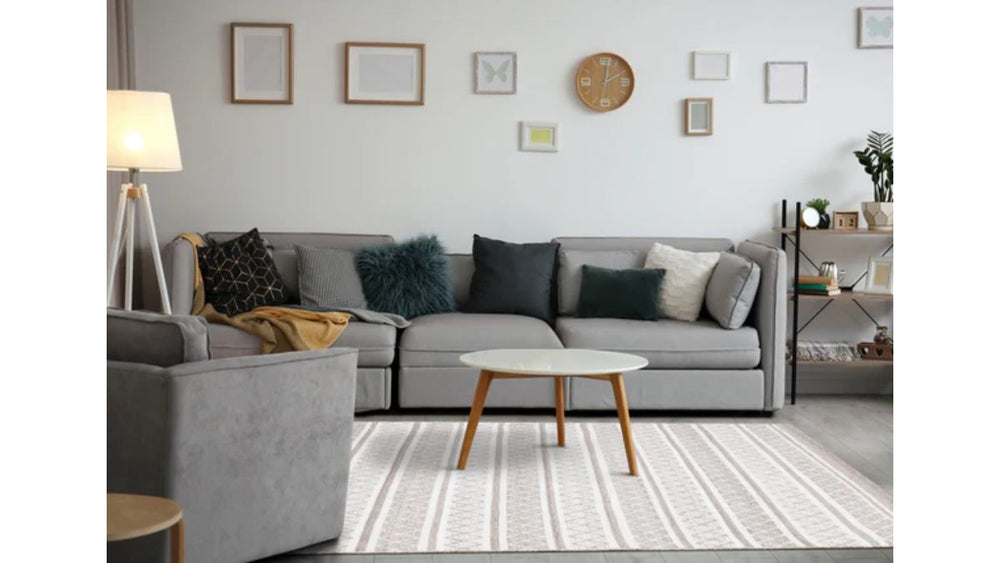 Aspen Grey Cream Striped Diamond Pattern Rug