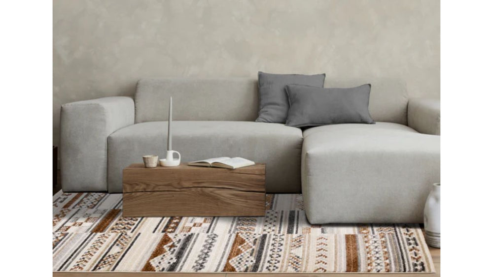 Nala Cream Grey Oxblood Striped Rows Southwestern Pattern Rug