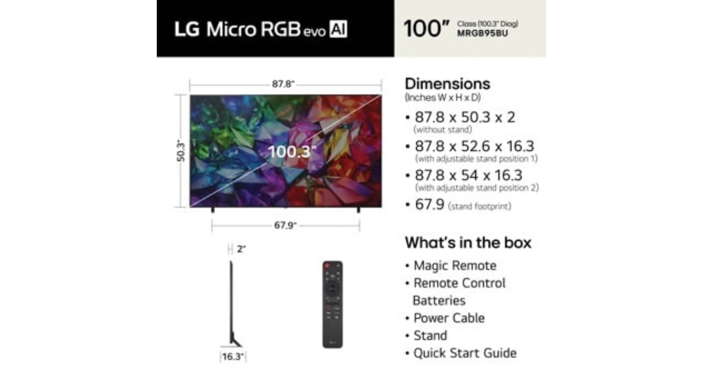 100" LG Micro RGB evo AI MRGB95 4K Smart TV (100MRGB95BU)-2026
