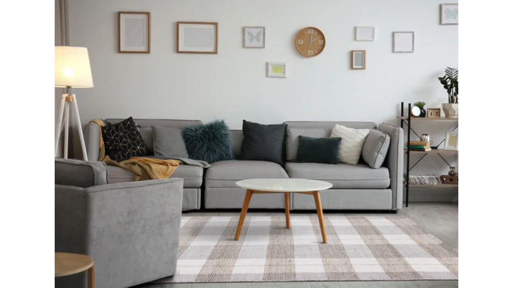 Aspen Beige Muted Plaid Woven Rug