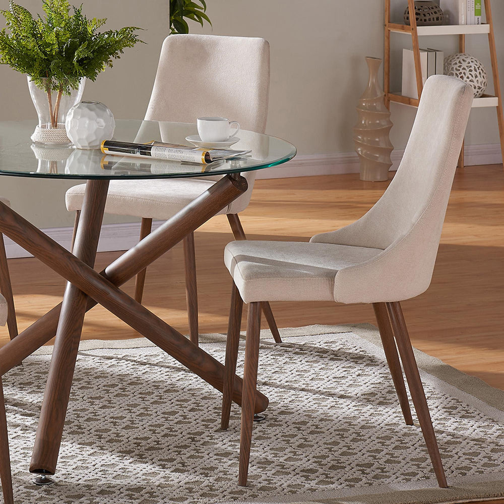  Worldwide Home Furnishings Cora 202-182BG Fabric Dining Chair - Beige and Walnut IMAGE 2