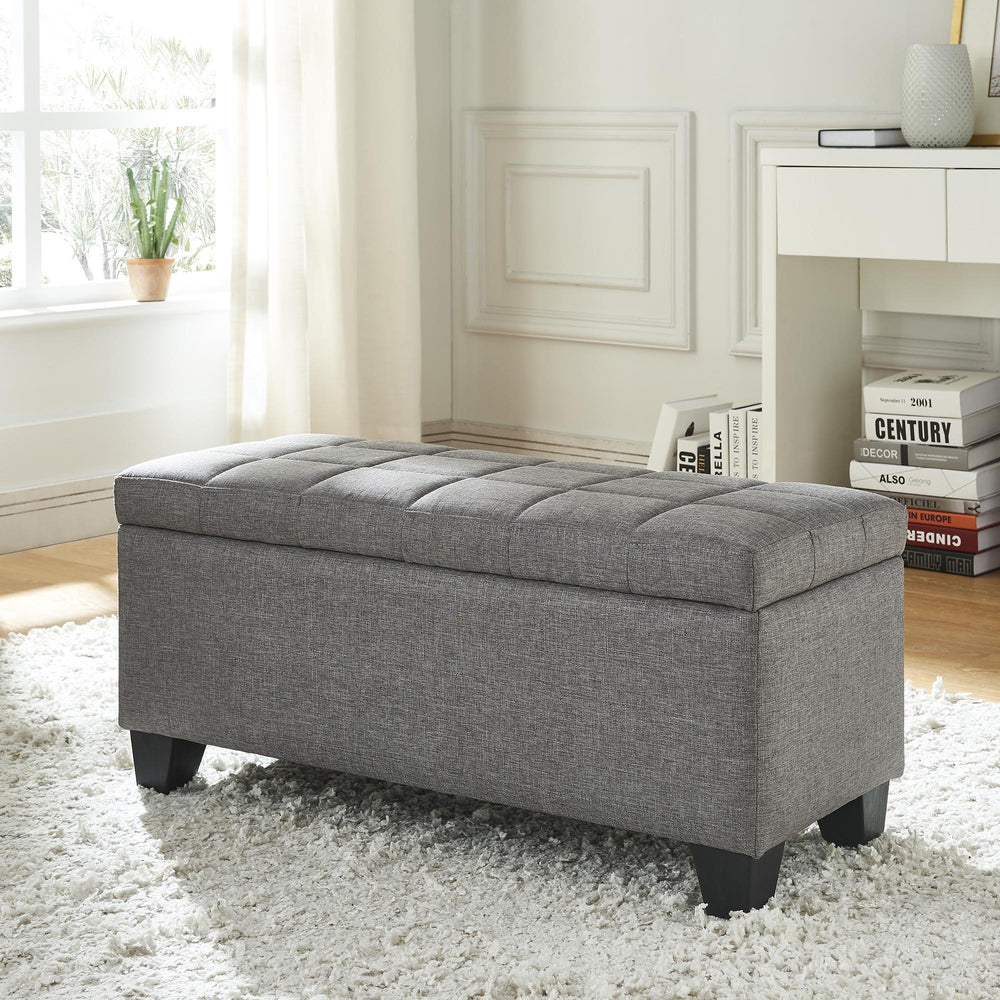  Worldwide Home Furnishings Lila 402-777GY Rectangular Storage Ottoman Bench - Grey IMAGE 2