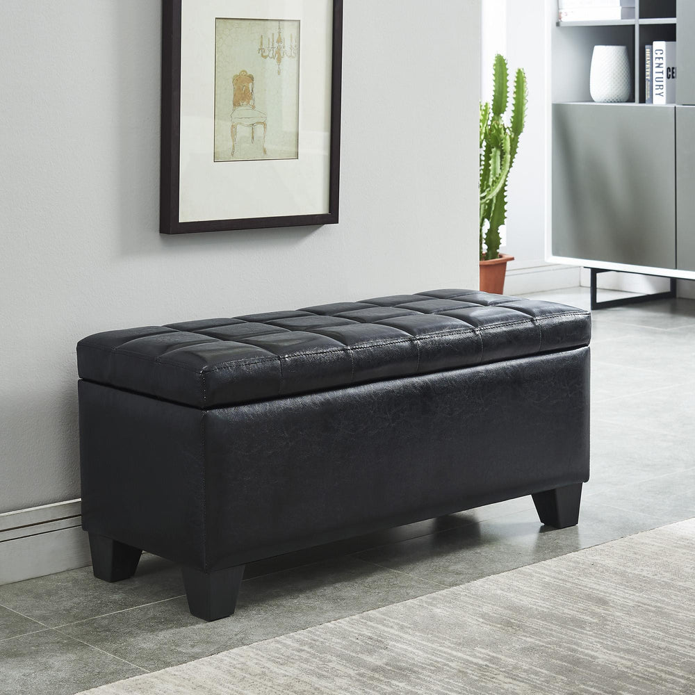  Worldwide Home Furnishings Winston 402-257BK Rectangular Storage Ottoman Bench - Black IMAGE 2