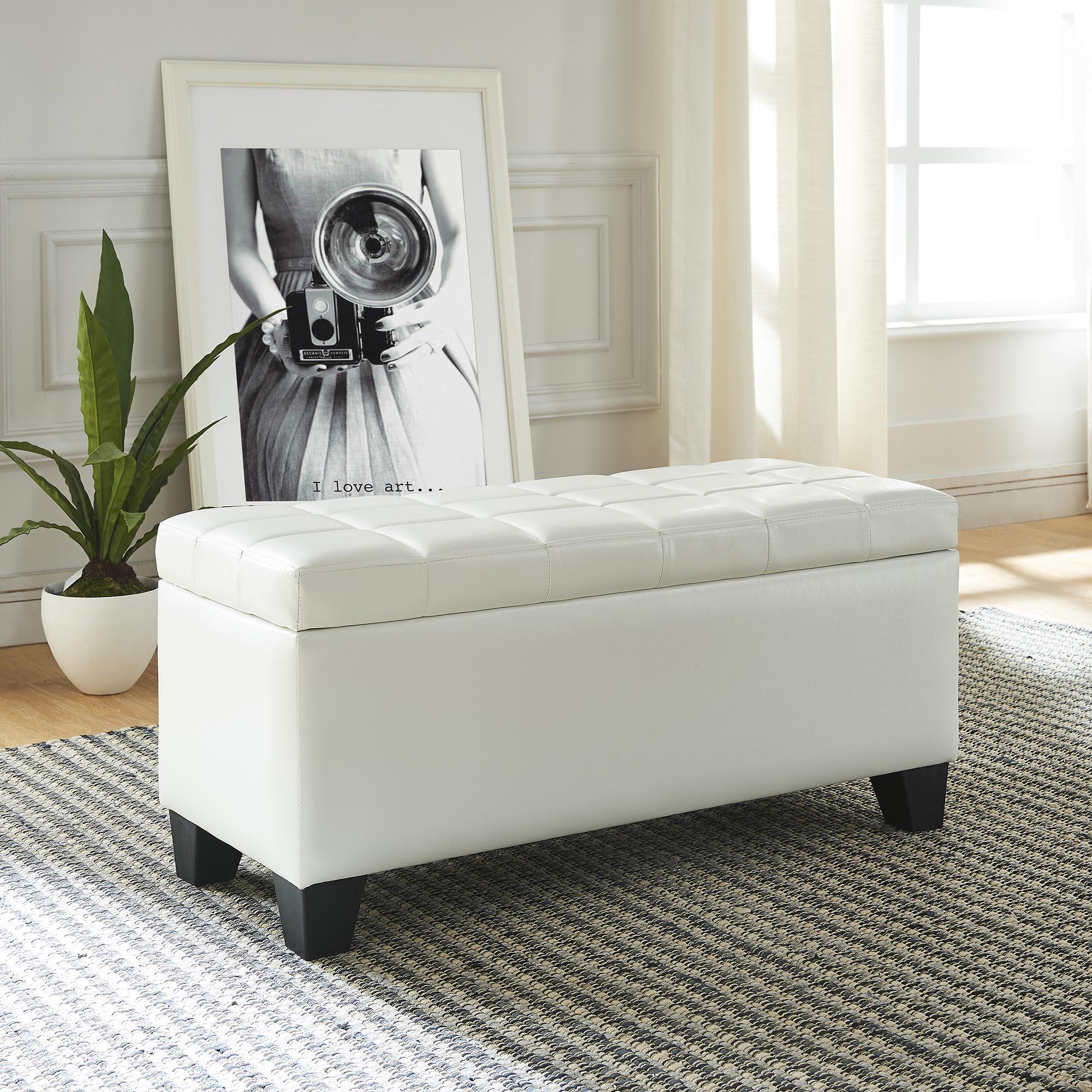  Worldwide Home Furnishings Winston 402-257WT Rectangular Storage Ottoman Bench - White IMAGE 2
