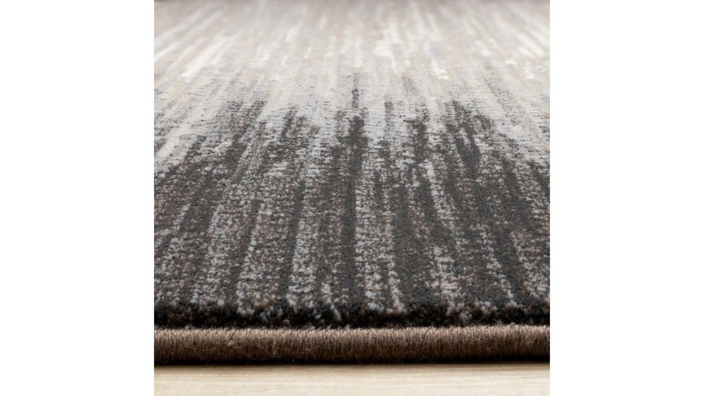 Aurora Black Beige Distressed Sound Wave Border Rug