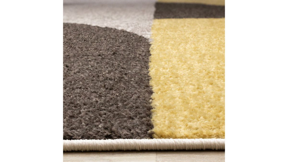 Malibu Taupe Yellow Cream Striped Curvy Geometric Design Rug