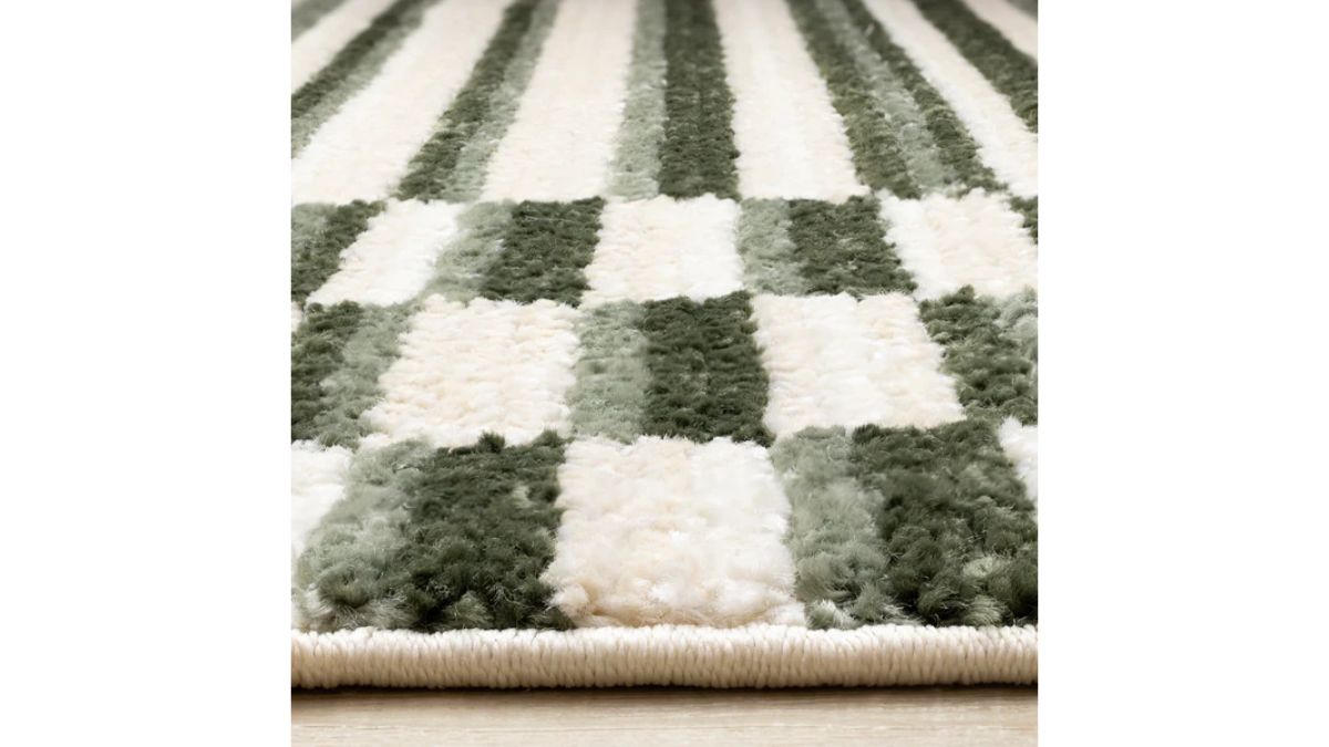 Nala Green Cream Striped Rows Pattern Rug