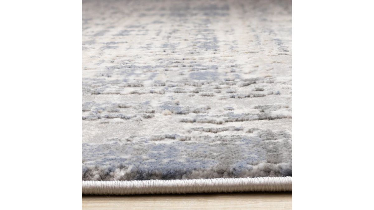 Luca Grey White Blue Distressed Border Rug