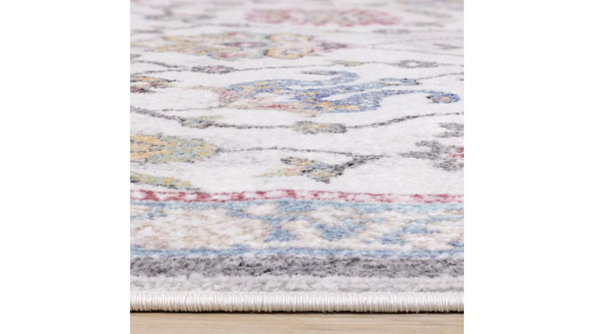 Fresco Cream Grey Pink Yellow Orange Floral Border Rug