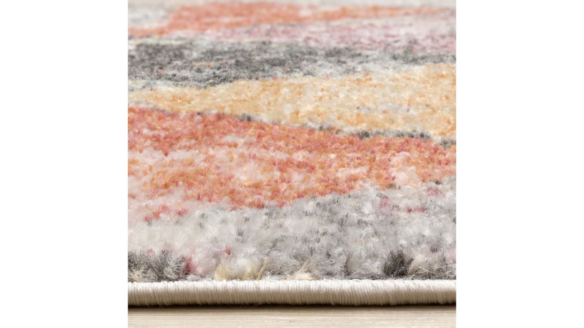 Fresco Distressed Grey Pink Blue Yellow Triangular Pattern Rug