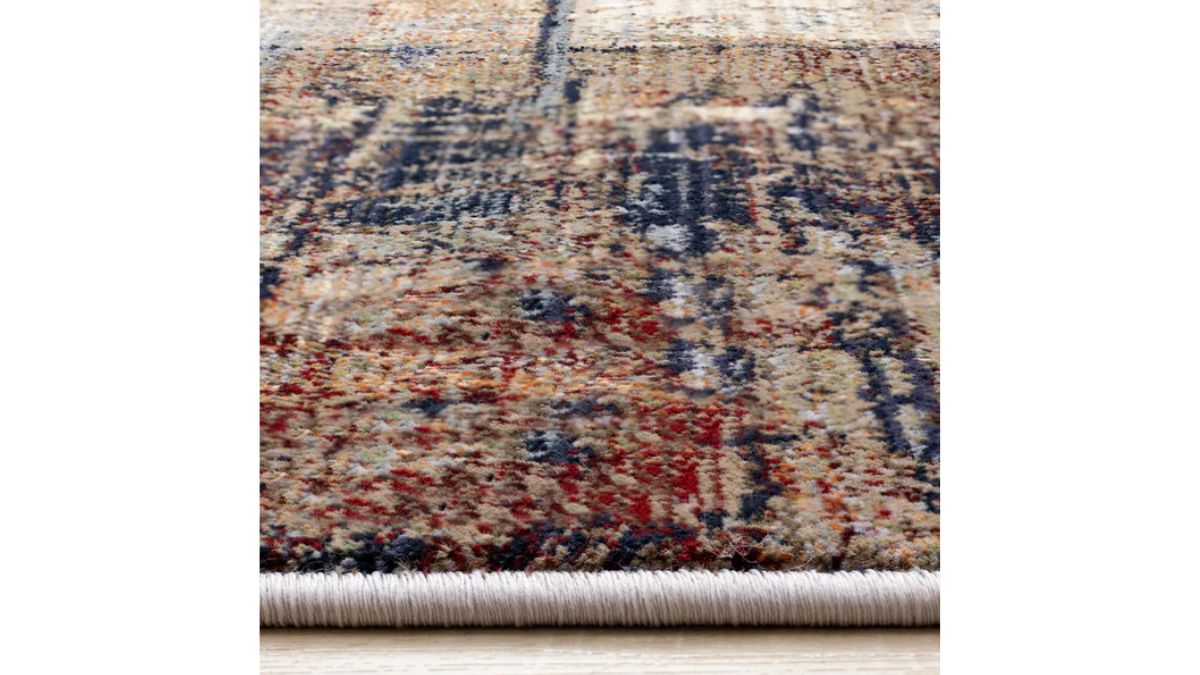 Serene Red Blue Beige Layered Distressed Rug