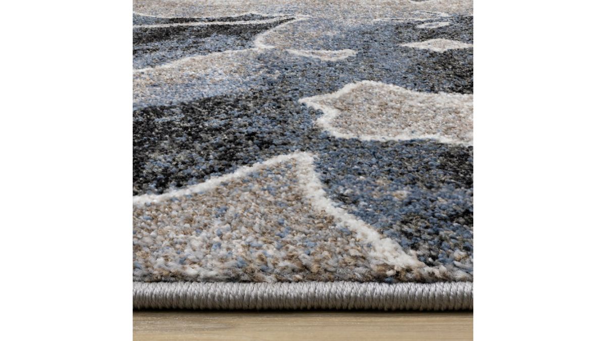 Breeze Blue Cream Black Poppies Rug