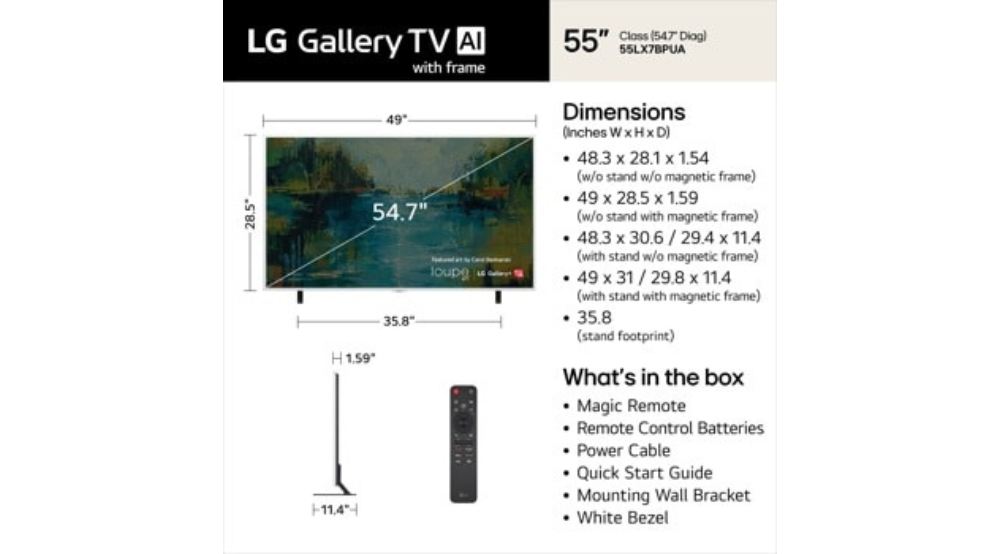 55" LG Gallery TV AI with frame LX7 4K ART TV (55LX7BPUA)-2026