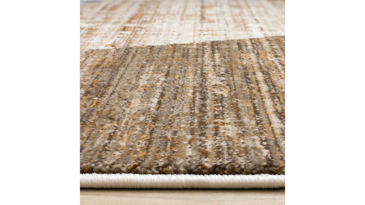 Serene Cream Brown Blue Distressed Curvy Shapes Design Rug