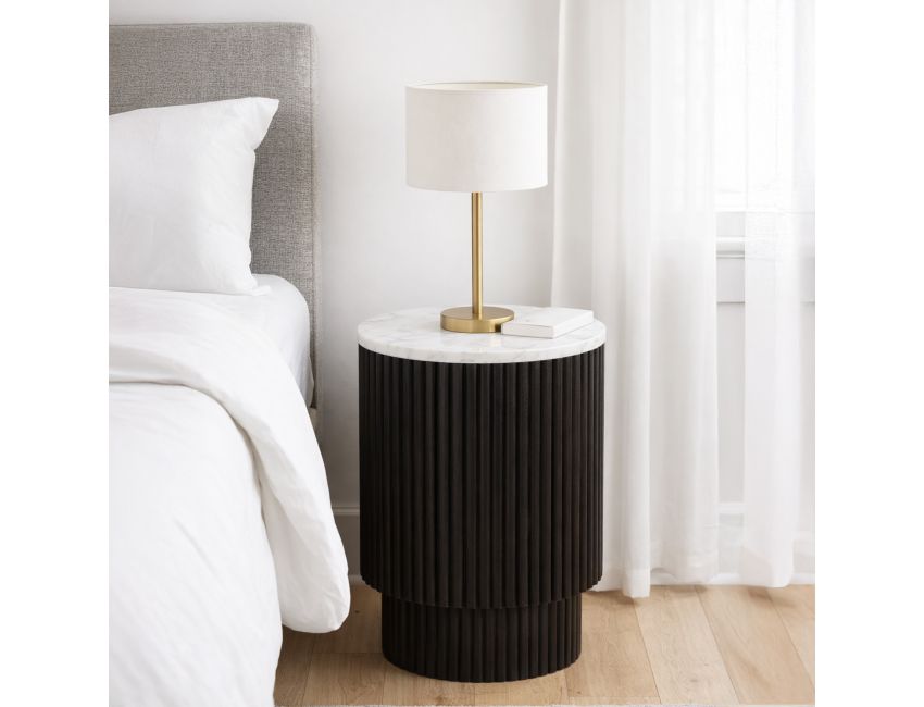 Reyna Round Accent Table with Storage in Black and White