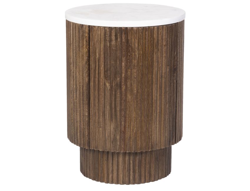 Reyna Round Accent Table with Storage in Walnut and White