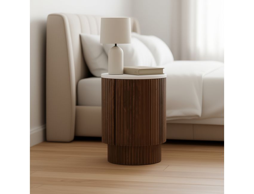 Reyna Round Accent Table with Storage in Walnut and White