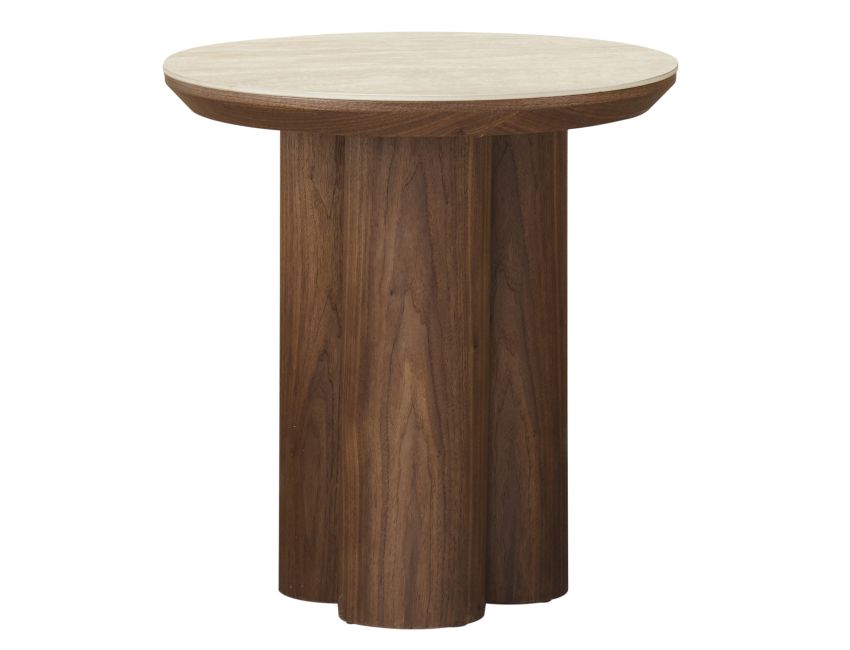 Seaton Round Accent Table in Walnut and Travertine