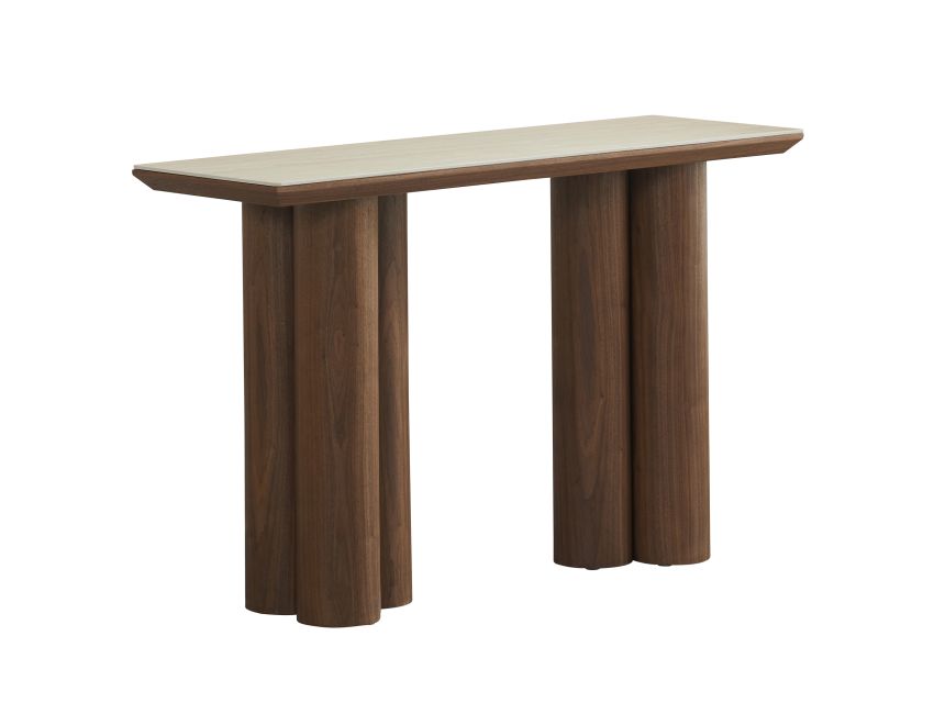 Seaton Console Table, 47.25" in Walnut and Travertine