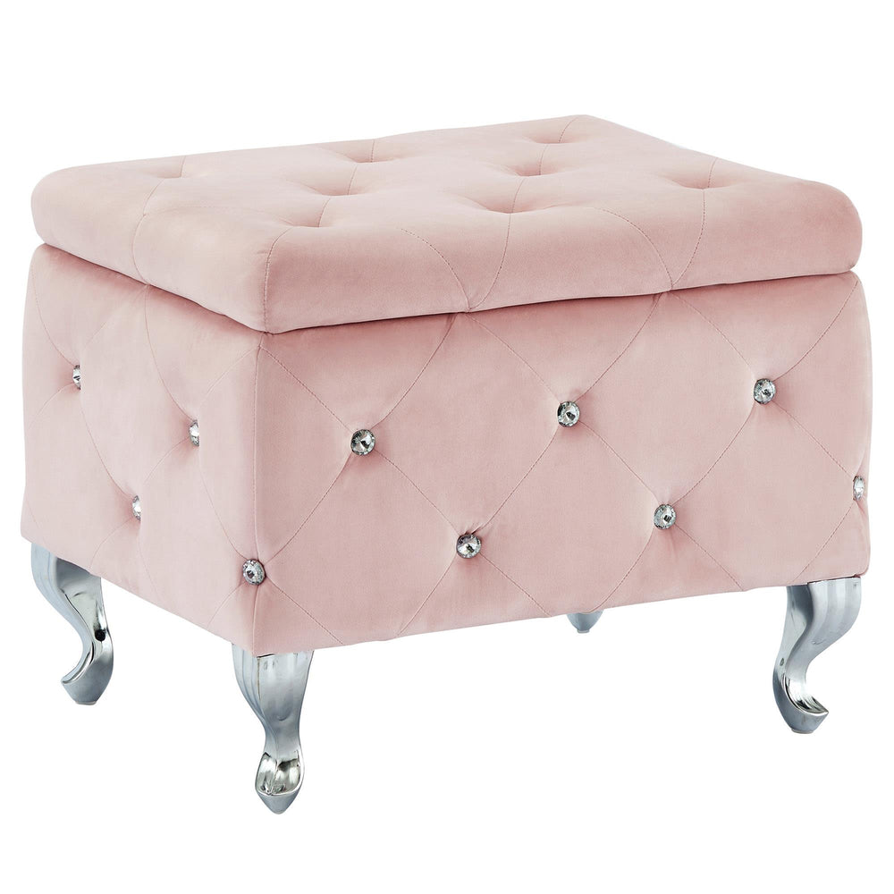  !nspire Monique 402-130SM-BSH Square Storage Ottoman - Blush Pink and Chrome IMAGE 1
