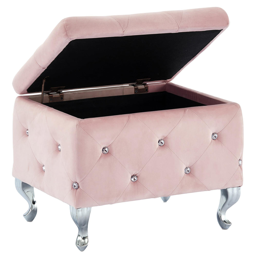  !nspire Monique 402-130SM-BSH Square Storage Ottoman - Blush Pink and Chrome IMAGE 5