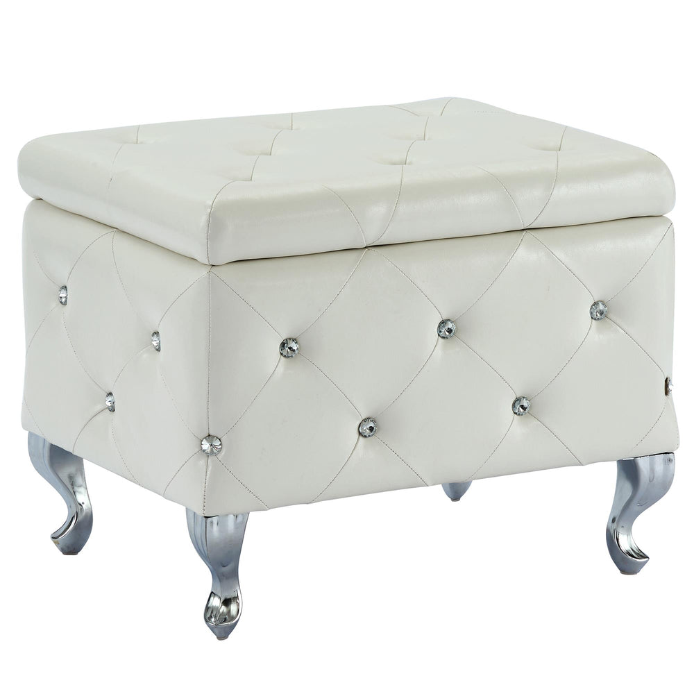  !nspire Monique 402-130SM-WT Square Storage Ottoman - White and Chrome IMAGE 1