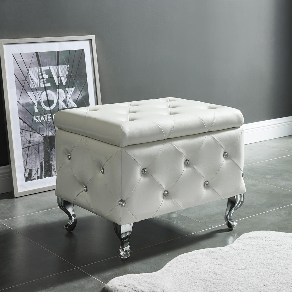  !nspire Monique 402-130SM-WT Square Storage Ottoman - White and Chrome IMAGE 2