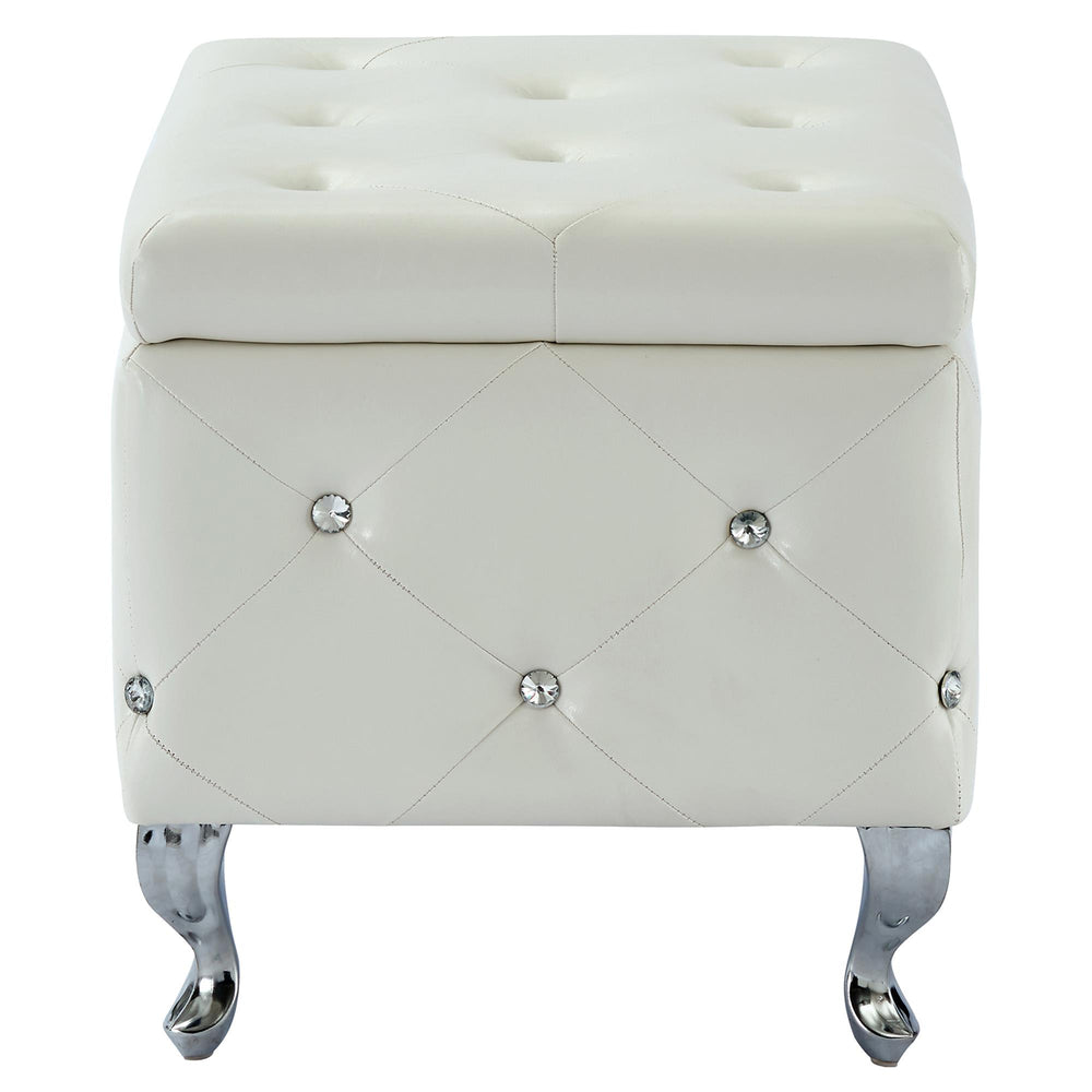  !nspire Monique 402-130SM-WT Square Storage Ottoman - White and Chrome IMAGE 3