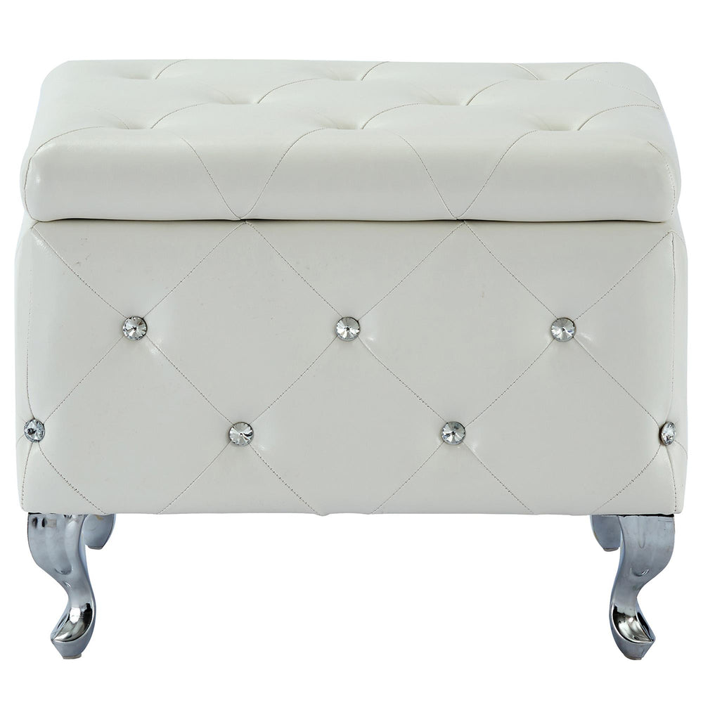  !nspire Monique 402-130SM-WT Square Storage Ottoman - White and Chrome IMAGE 4
