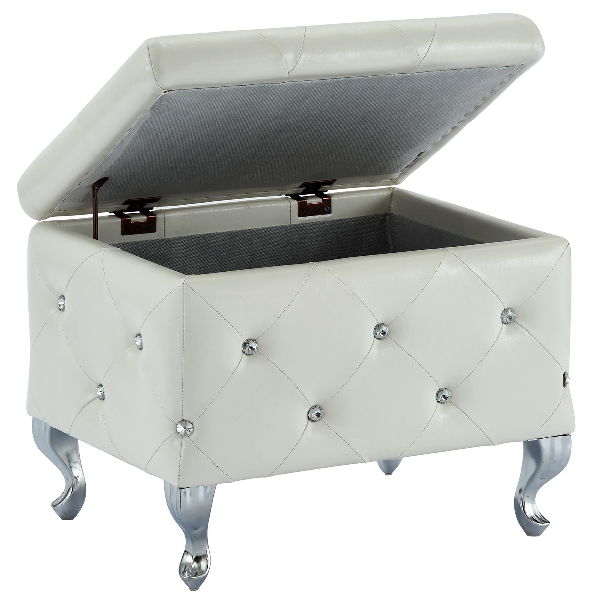  !nspire Monique 402-130SM-WT Square Storage Ottoman - White and Chrome IMAGE 5