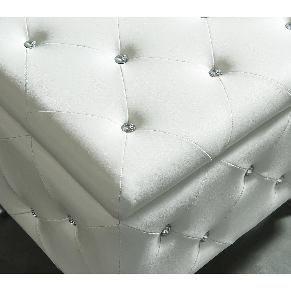  !nspire Monique 402-130SM-WT Square Storage Ottoman - White and Chrome IMAGE 6