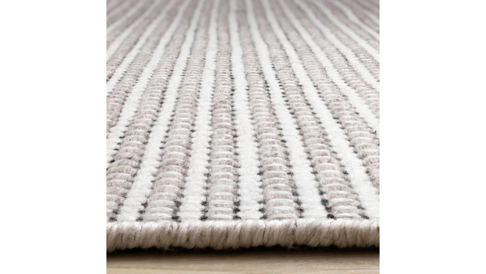 Aspen White Taupe Black Stripe Pattern Woven Rug
