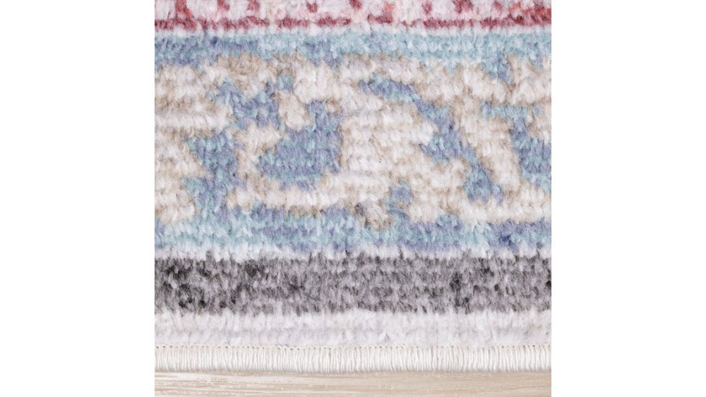 Fresco Cream Grey Pink Yellow Orange Floral Border Rug