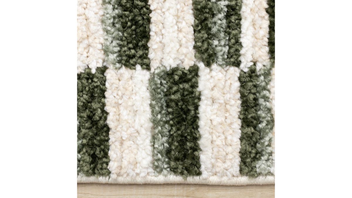 Nala Green Cream Striped Rows Pattern Rug