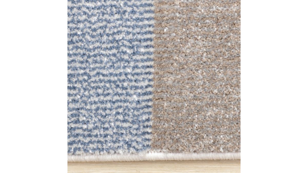 Folio Blue Beige Grey Rounded Geoemetric Overlay Striped Design Rug