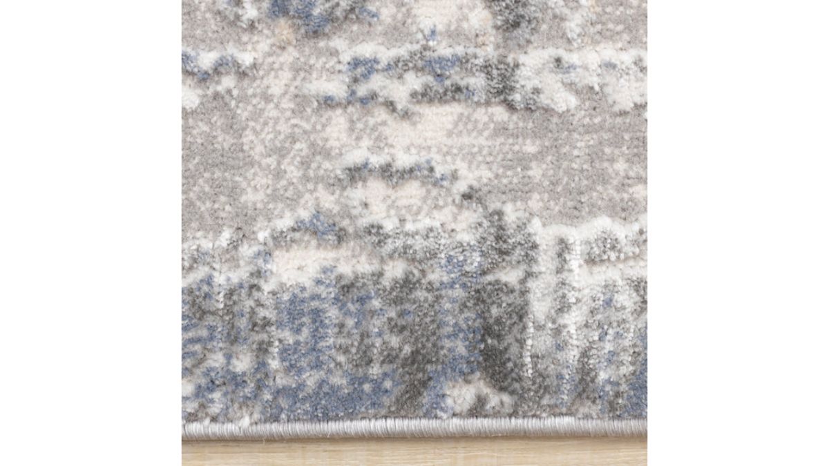 Luca Grey White Blue Distressed Border Rug