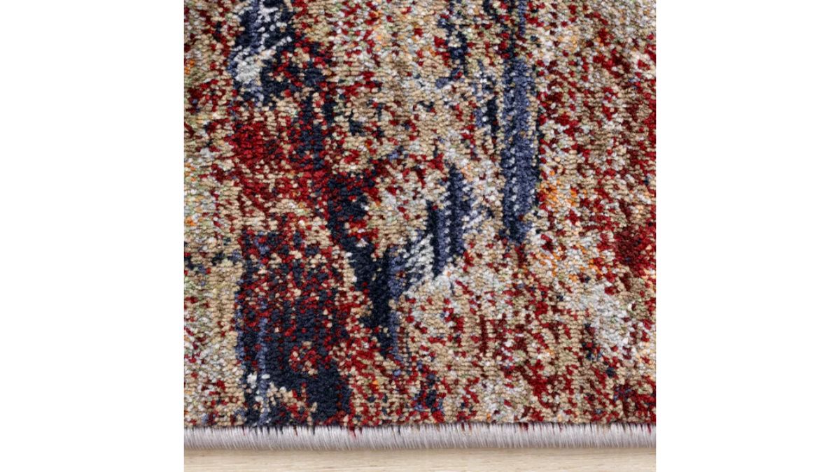 Serene Red Blue Beige Layered Distressed Rug