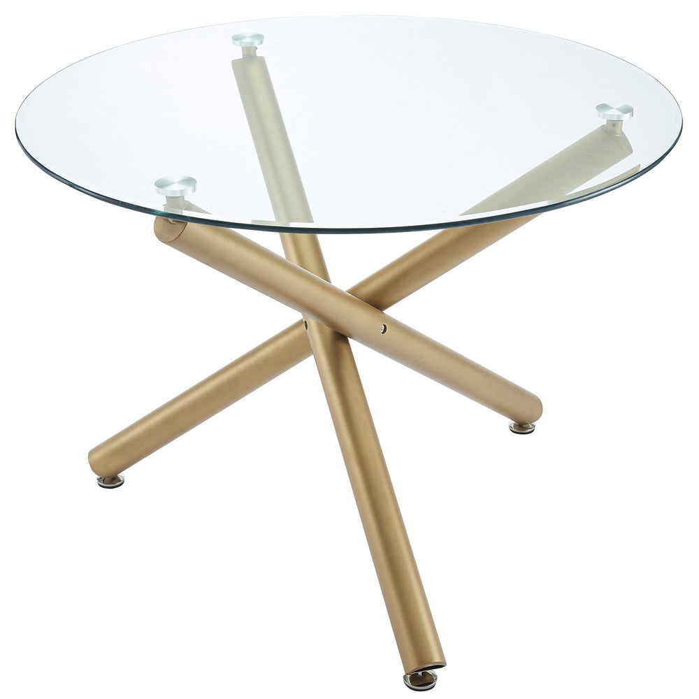  Worldwide Home Furnishings Carmilla 207-353GD_BLU 5 pc Dining Set - Aged Gold with Blue Chair IMAGE 3